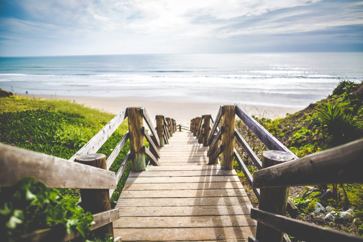 Long wooden stairs that leads to the beach